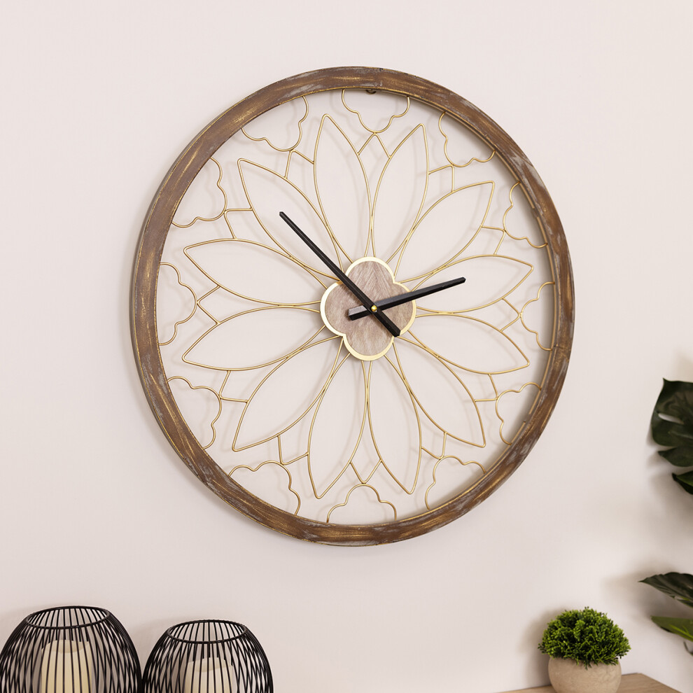 CHARLES BENTLEY Ullswater Outdoor And Indoor Vintage Wall Clock, Wood Effect, Skeleton Design, Metal, Quiet Ticking, Garden Décor, Giant Open Face,