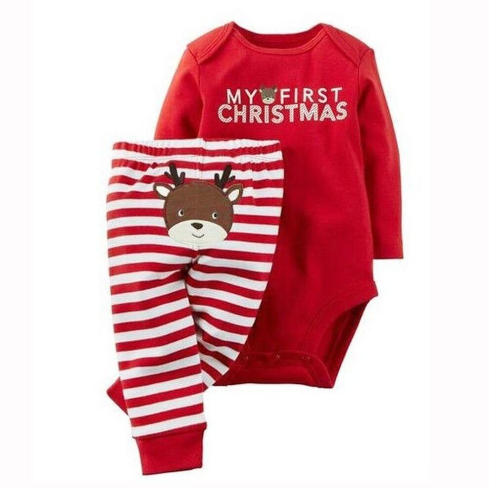 (6-12m) Christmas Newborn Baby Girls Boys Clothes 2pcs Set Tops Romper Pants Outfits Long Sleeves Clothing