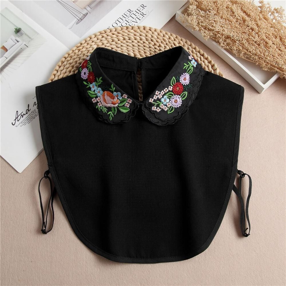 (black, one side) Fashion Women&apos;s Embroidery Shirt Fake Collar Removable Mujer Faux Cols White Sweater False Collar Lapel Shirt Blouse Detachable
