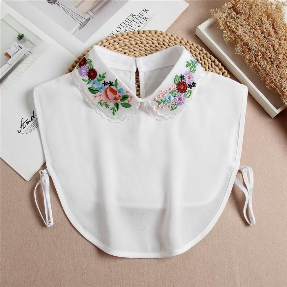 (white, one side) Fashion Women&apos;s Embroidery Shirt Fake Collar Removable Mujer Faux Cols White Sweater False Collar Lapel Shirt Blouse Detachable