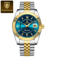 (Gold Blue) POEDAGAR Luxury Sport Wrist Watch For Man Waterproof Luminous Date Men Watch Quartz Stainless Steel Men's Watches Male Reloj+box
