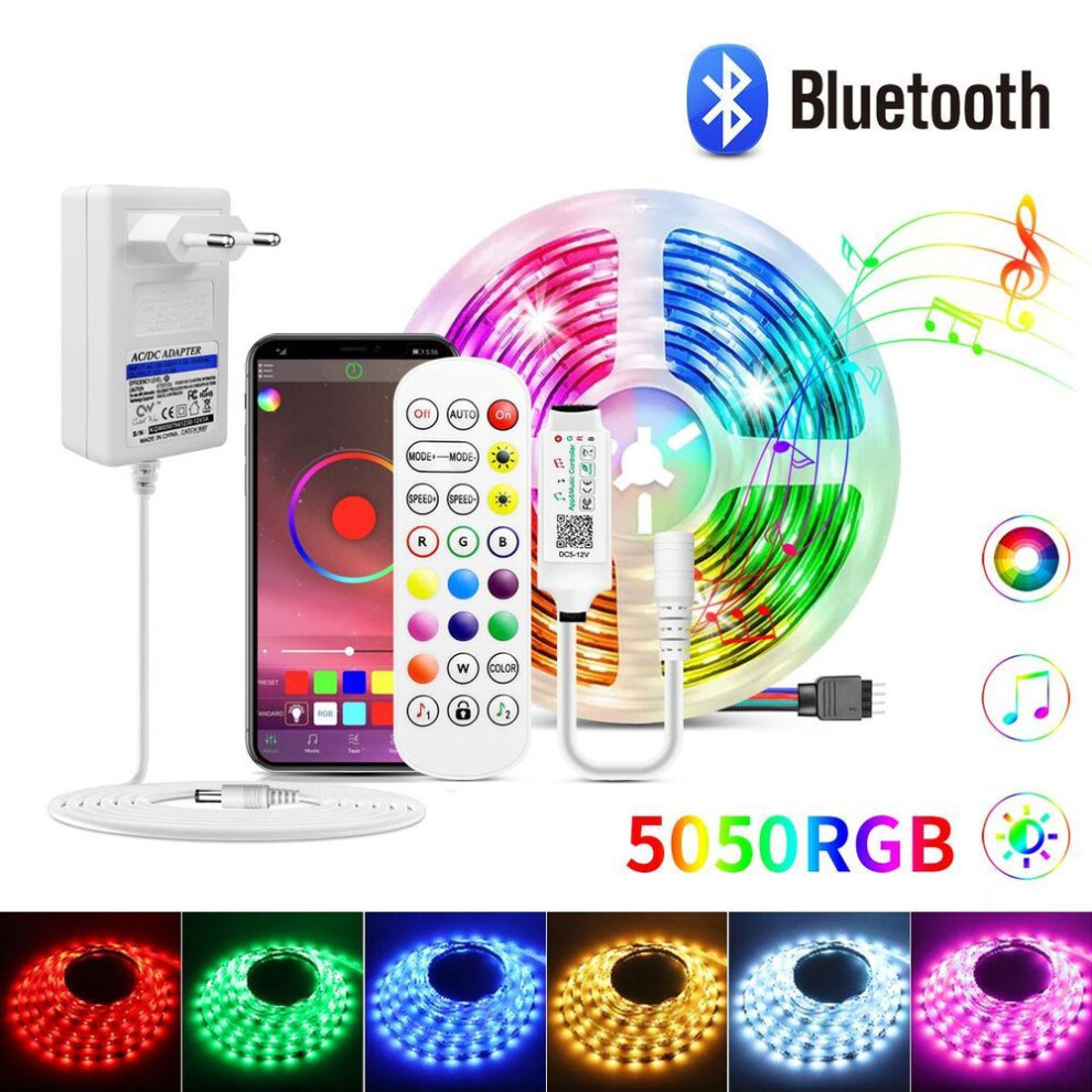 (as the picture, 10M-EU Plug) Malitai 50ft Bluetooth Led Strip Lights Music Sync 5050 Rgb Smd Colorful Led Lights Strip With Phone Remote Diy Led Lights For Room Kitchen Tv Party