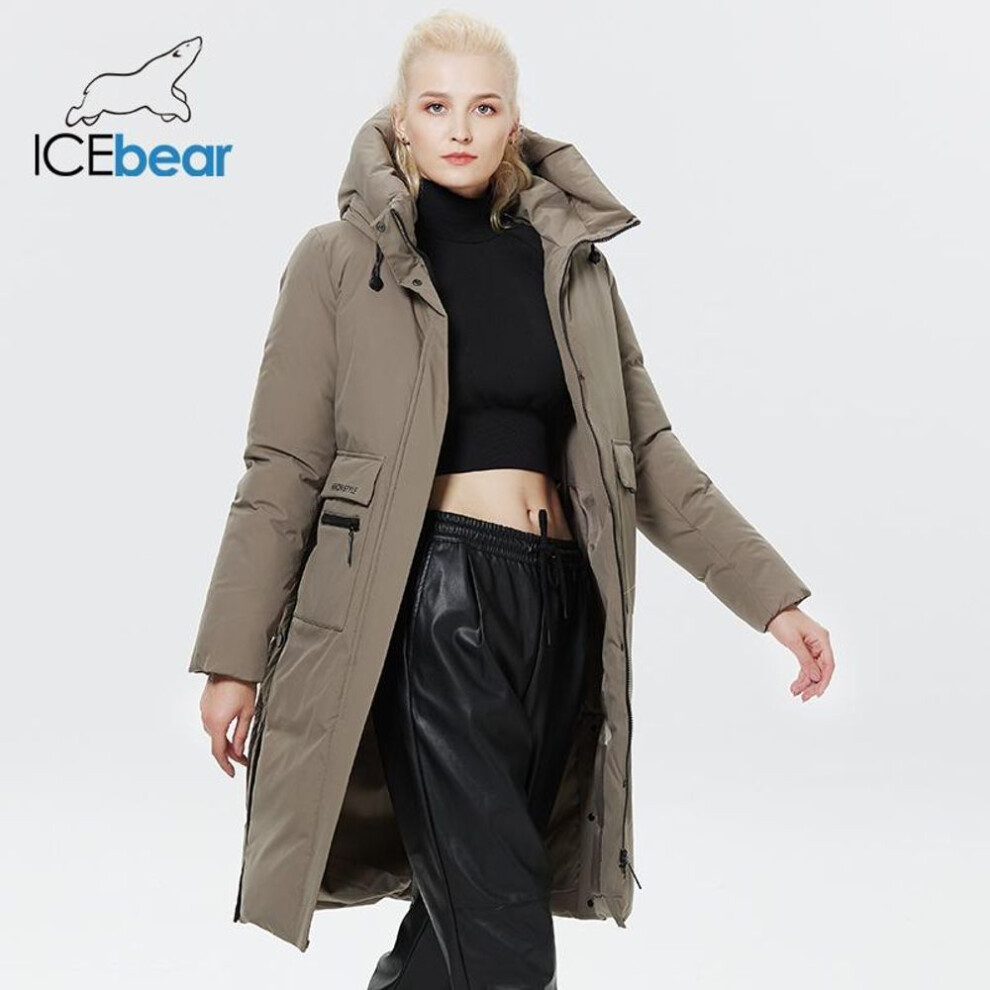 (brown, 50) Icebear 2023 Winter Women Jacket Long Cotton Big Pockets Ladies Coat Women&apos;s Thickened Warm Parka Agwd22578-1d