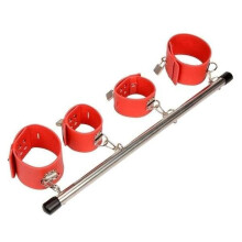 (red) BDSM Set Sex Tools Expandable Stainless Steel BDSM Spreader Bar Bondage Game Ankle Handcuffs Collar for Couples