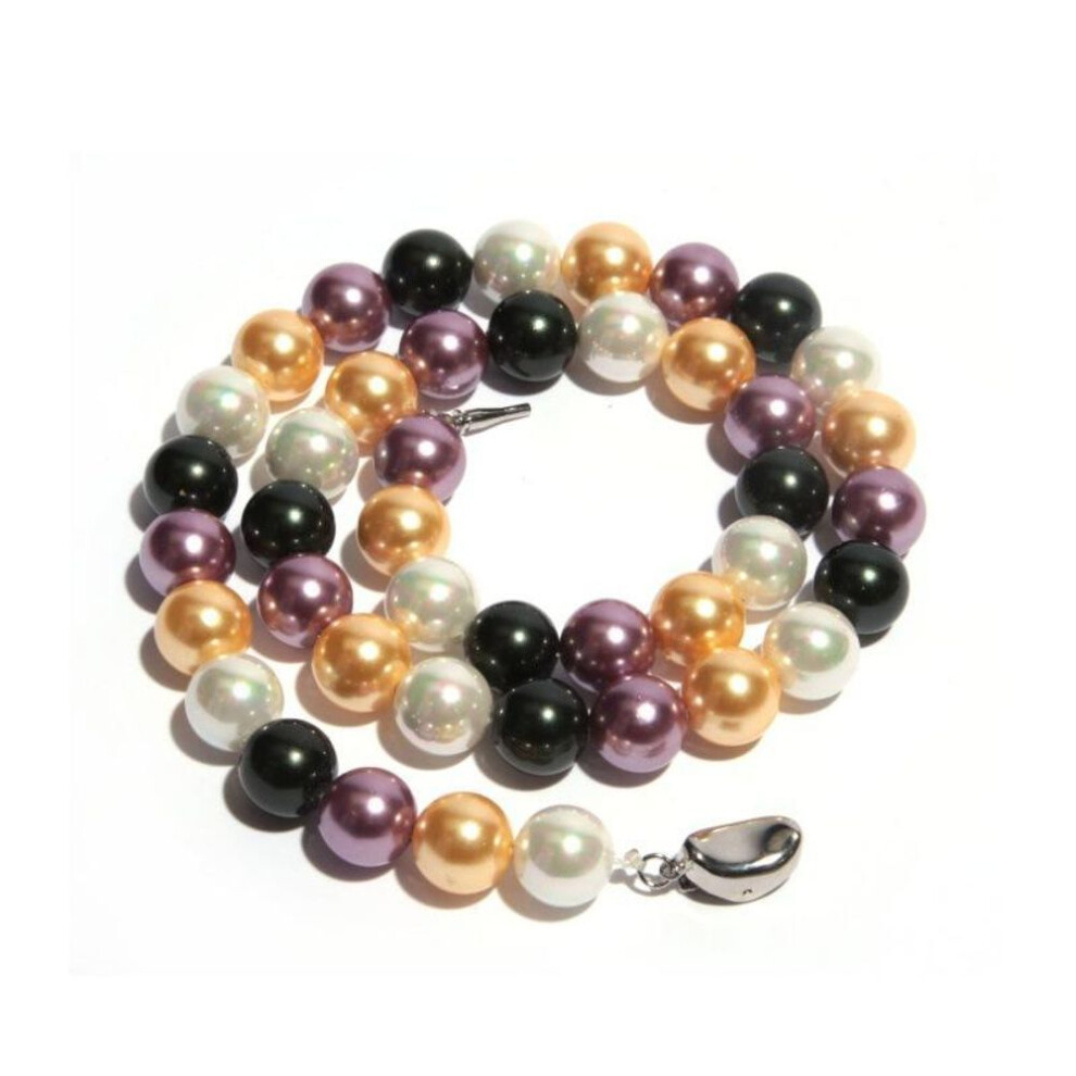 (as the picture, 12mm) 8 10 12mm Round Natural Shell Pearl Necklace Tahiti Green White Purple Gold Color Multicolor Collar Chain Female Mothers Gifts
