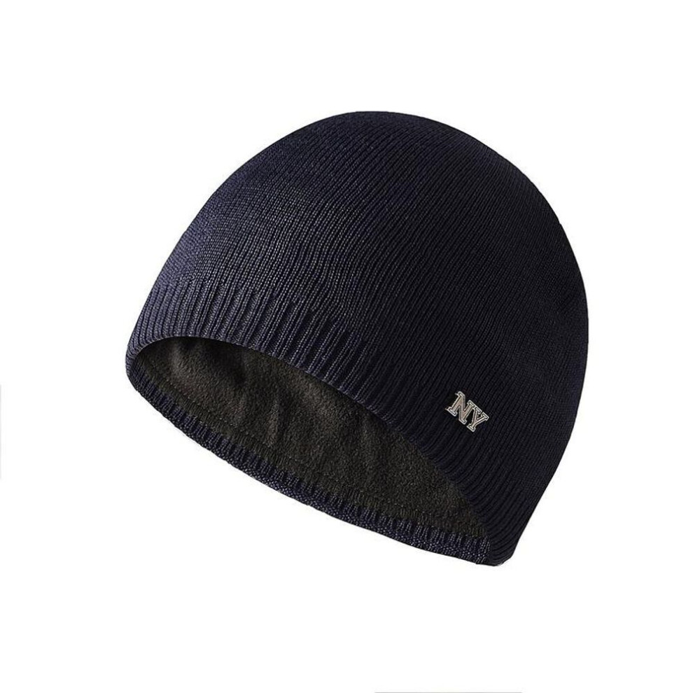 (navy) Men&apos;s Autumn And Winter Warm Caps Ny Iron Straight Hat Outdoor Casual Hat Knitted Wool Cap