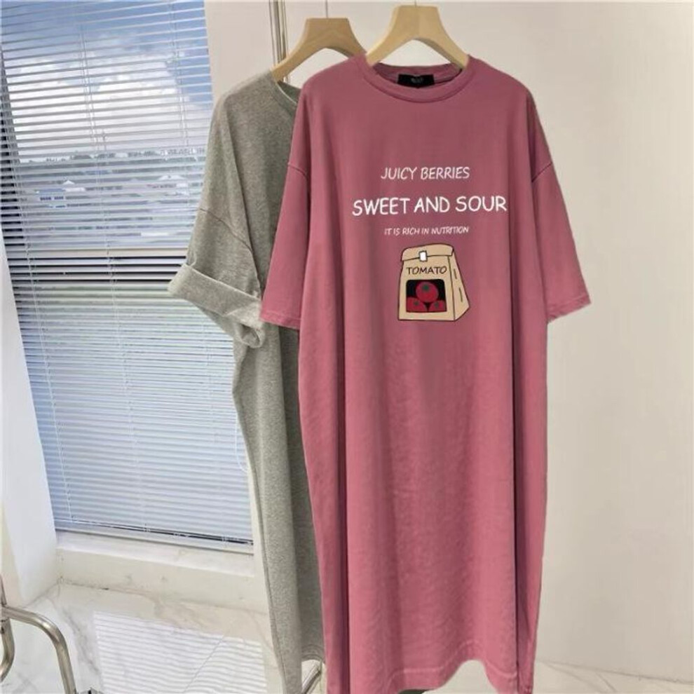 (plum, 3XL) Plus Size Retro Chic Short Sleeve T-shirt Dress Women&apos;s Loose Mid-length Open Dress