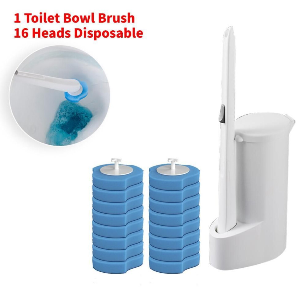 (navy blue, 43cm) Premium Toilet Cleaning Kit: Disposable Brush With 16 Detergent Heads And Long Handle For Easy Bathroom Care