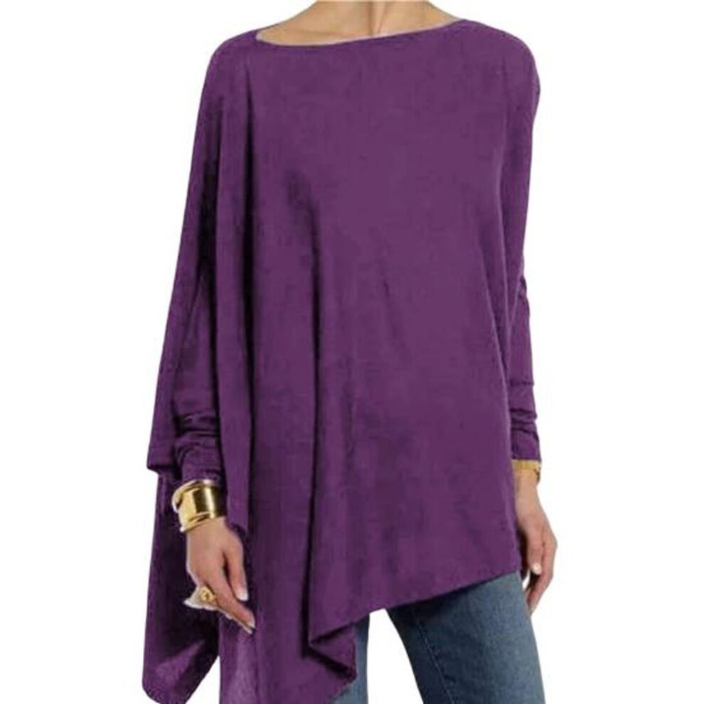 (purple, 5XL) Pullover Blouse Crew Neck Workwear Comfortable Spring Autumn Irregular Hem T-shirt Top Streetwear