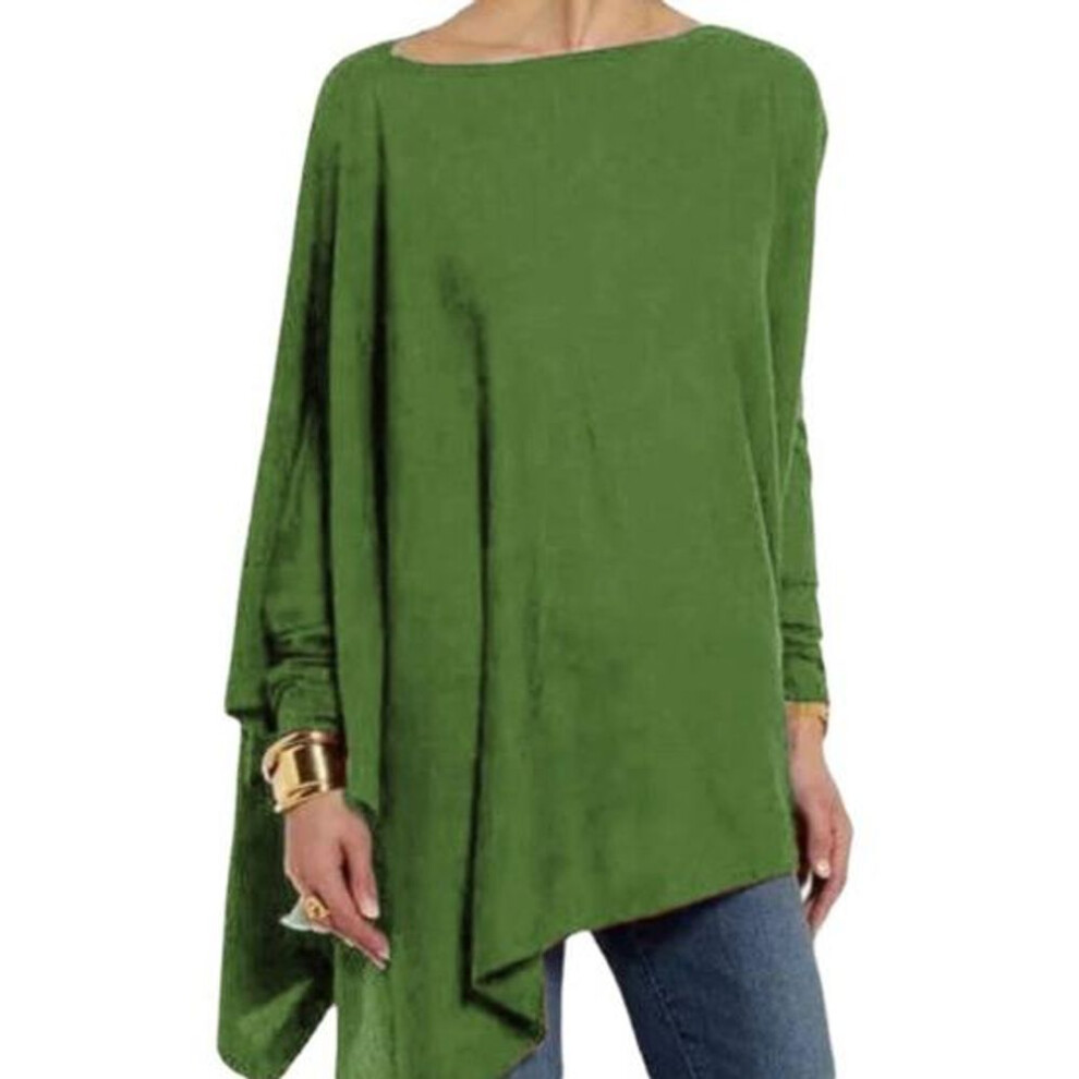 (green, XL) Pullover Blouse Crew Neck Workwear Comfortable Spring Autumn Irregular Hem T-shirt Top Streetwear
