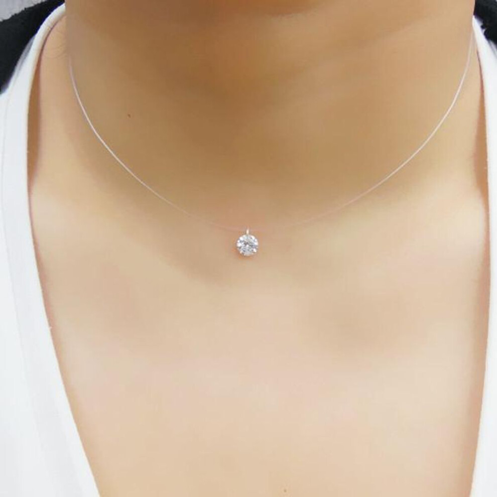 (as the picture, 6mm Zircon) New 925 Silver Transparent Fishing Line Necklace Clear Zircon Pendant Sparkling Choker Necklace  Selling Women Jewelry
