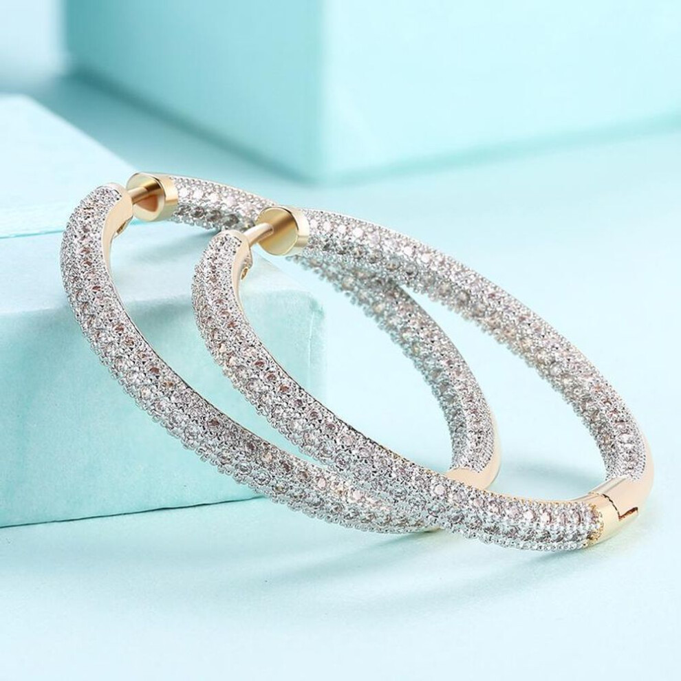 (as the picture) 925 Silver 34mm 18k Gold Circle Hoop Earrings For Women Fashion Wedding Jewelry