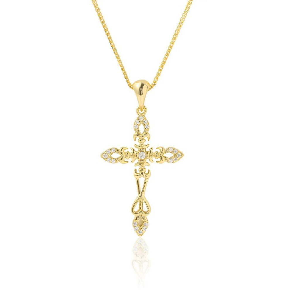 (as the picture, 45cm) D color VVS1 All Moissanite Cross Pendant Necklaces For Women Pass Diamond Tester 925Sterling Silver Gold Plated 18K Neck Chain