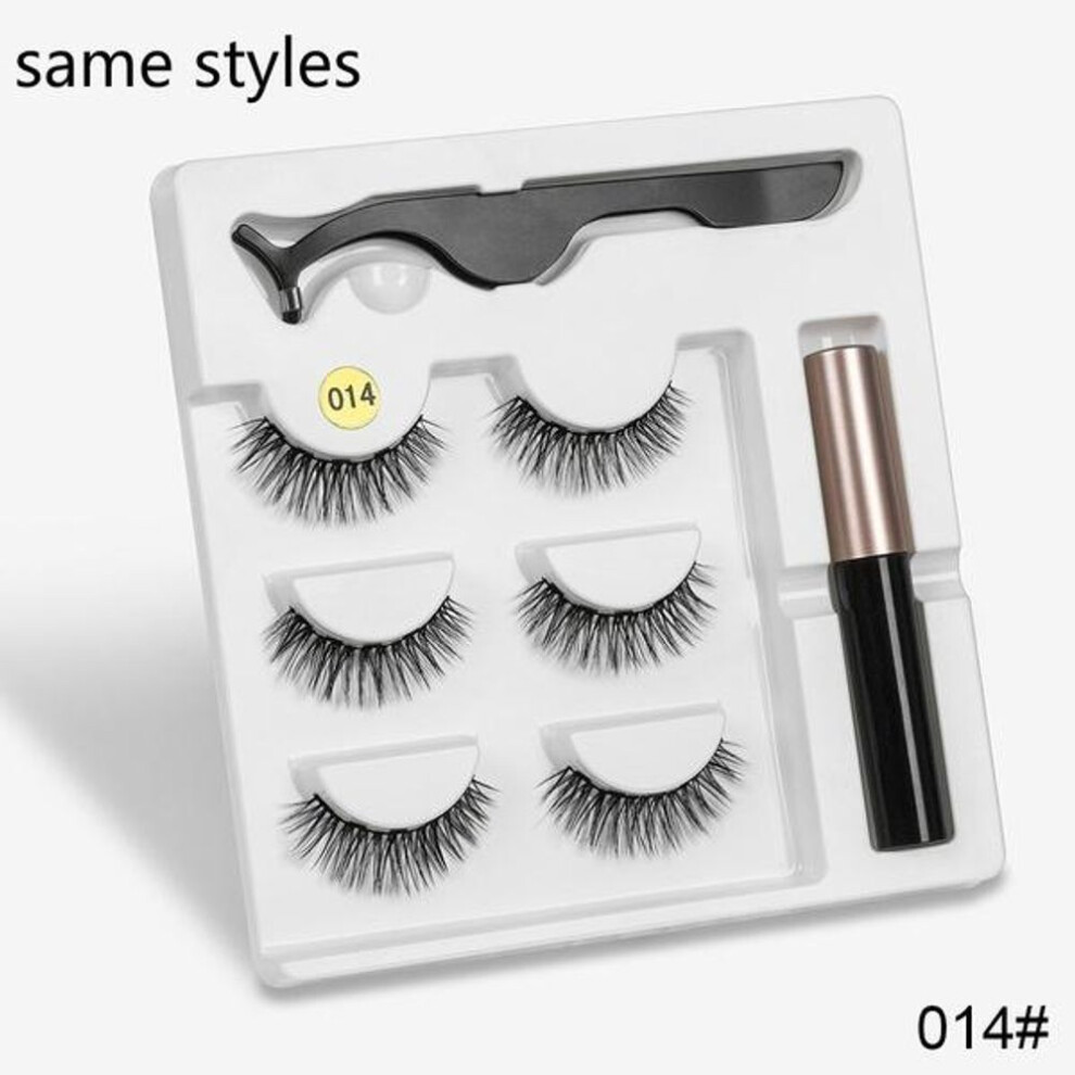 (Style 14) 3 Pairs Eye Makeup Magnet Lashes Magnetic False Eyelashes Liqiud Eyeliner Beauty Kit Mink Eyelash
