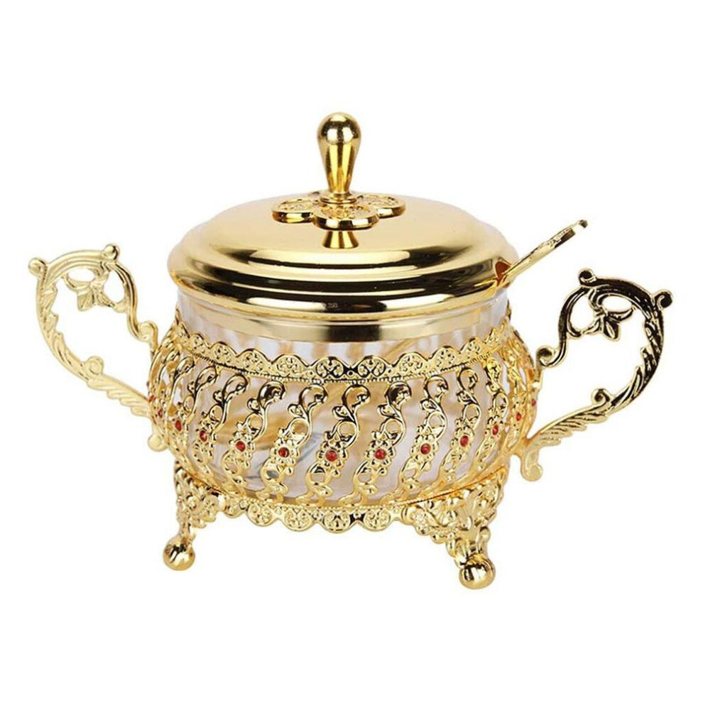 Glass Alloy Sugar Bowl With Lid Spoon Luxury Salt Pot Pepper Candy Seasoning Jar