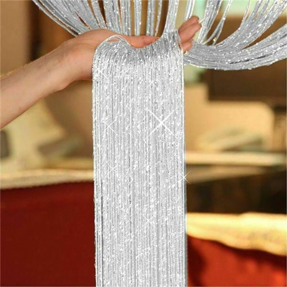 (as the picture, 100 by 200cm) Luxury Glitter String Door Curtain Beads Room Dividers Beaded Fringe Polyester Fabric Shiny Tassel Line Curtain Window Panel Valance Wedding Diy