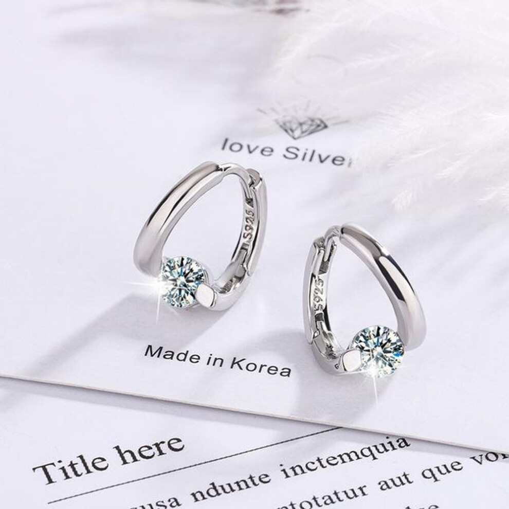 (white) Hoop Ear Stamp 925 Sterling Silver Crystals Simple Earrings For Women Wedding Luxury Designer Zircon Jewelry