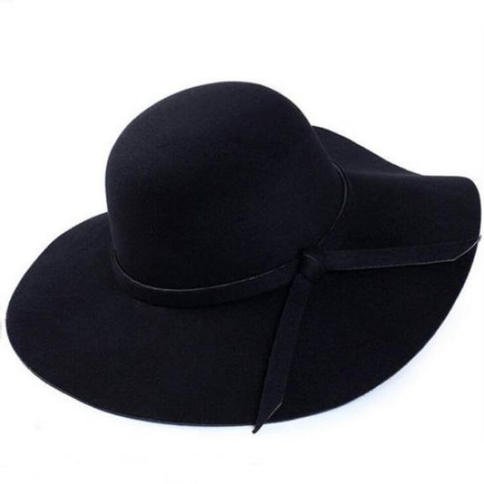 (black) Women Wide Brimmed Dome Hat, Foldable Retro Floppy Fedora Hat, Casual Felt Bowler Sun Cap