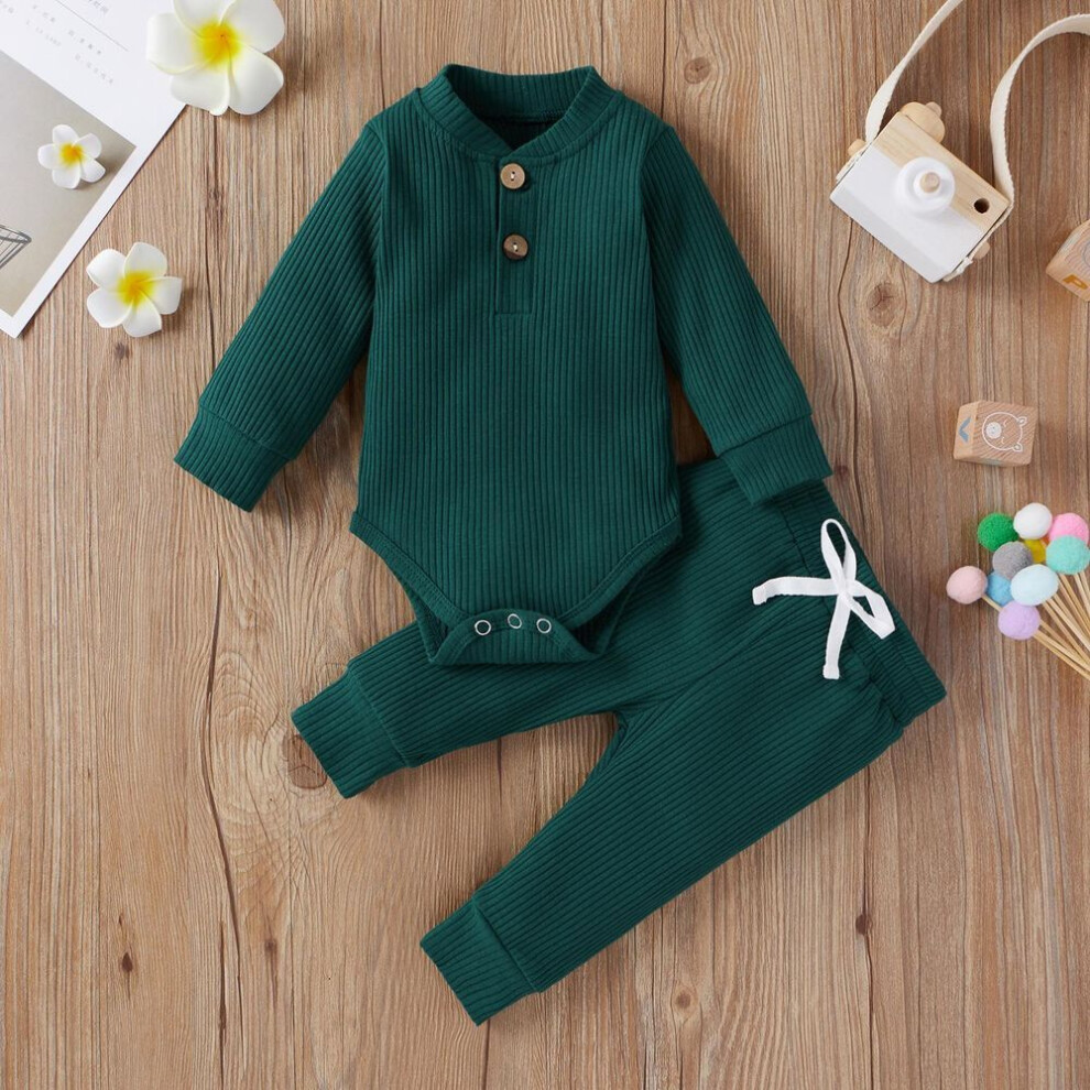 (green, 6-12 Months) Newborn Baby Girls/boys Suit, Long Sleeve Clothes Striped Romper+pants Set Infant Outfits