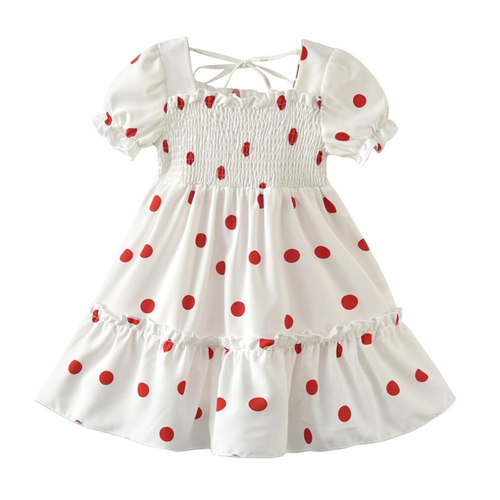 (white, 110) Kids Girls Fashion Short Sleeve Polka Dot Dress Stylish Dress For Children Baby Girls