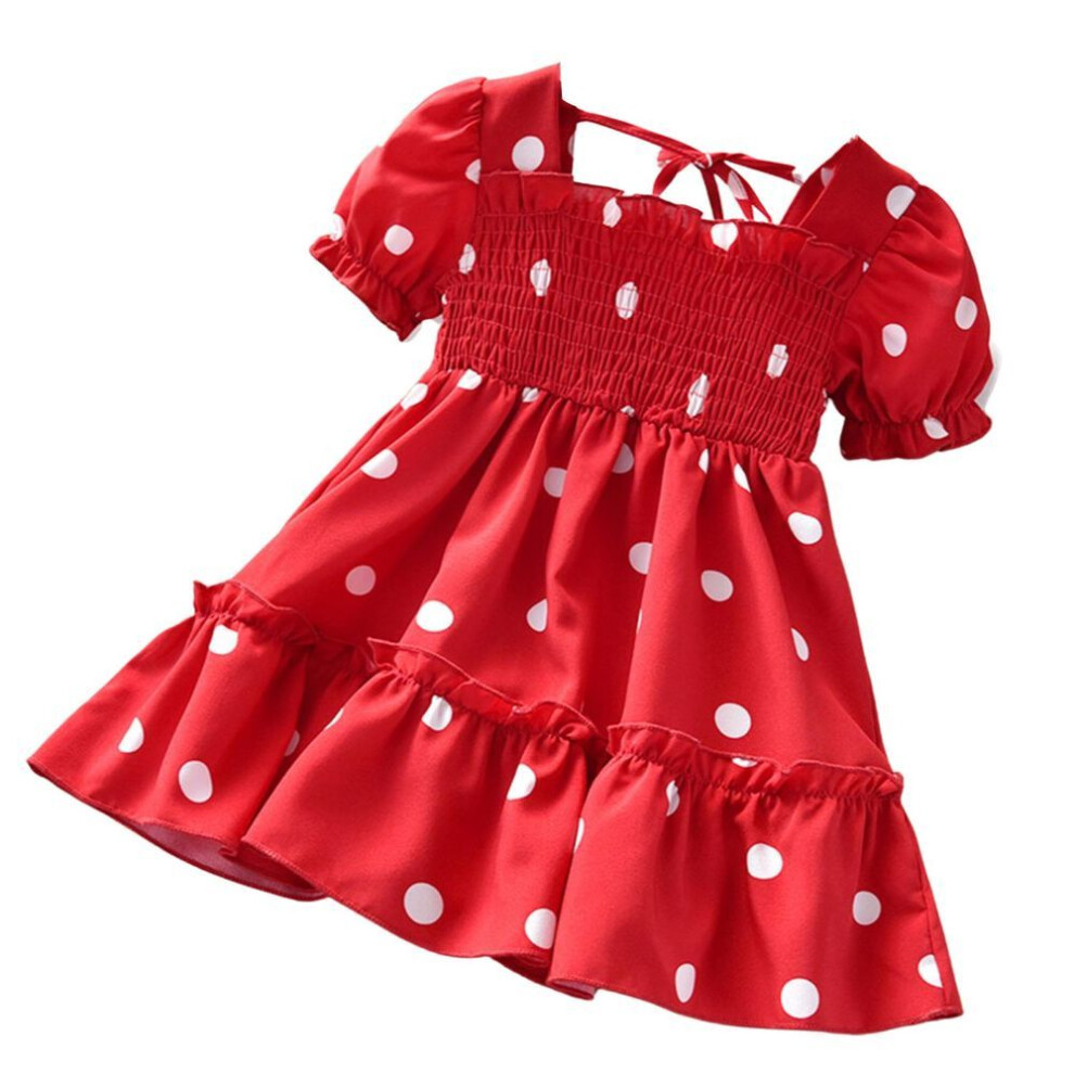 (red, 130) Kids Girls Fashion Short Sleeve Polka Dot Dress Stylish Dress For Children Baby Girls