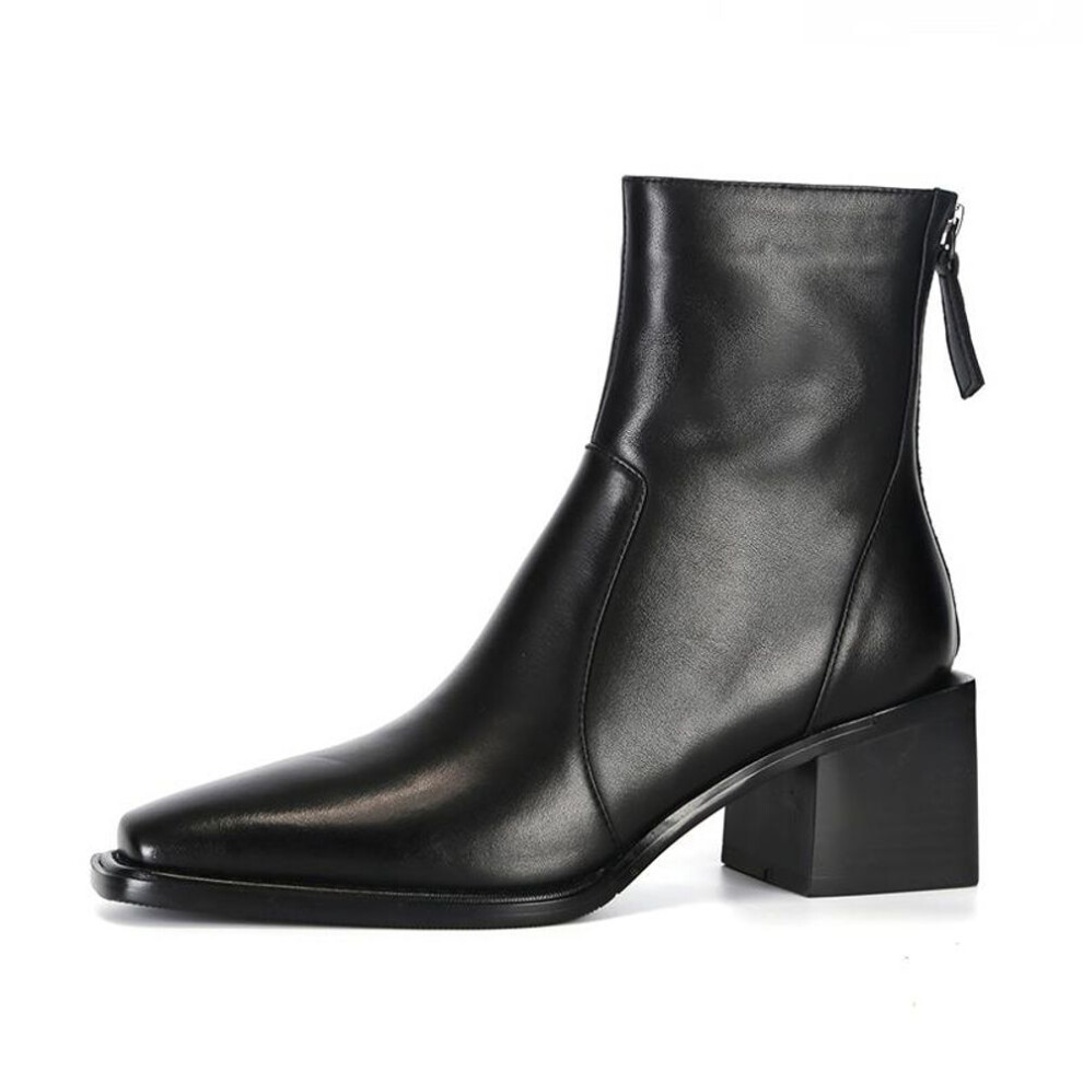 (black, 42) Krazing Pot Cow Leather Spring Winter Shoes Thick High Heels Chelsea Boots Women Zipper Ankle Boots