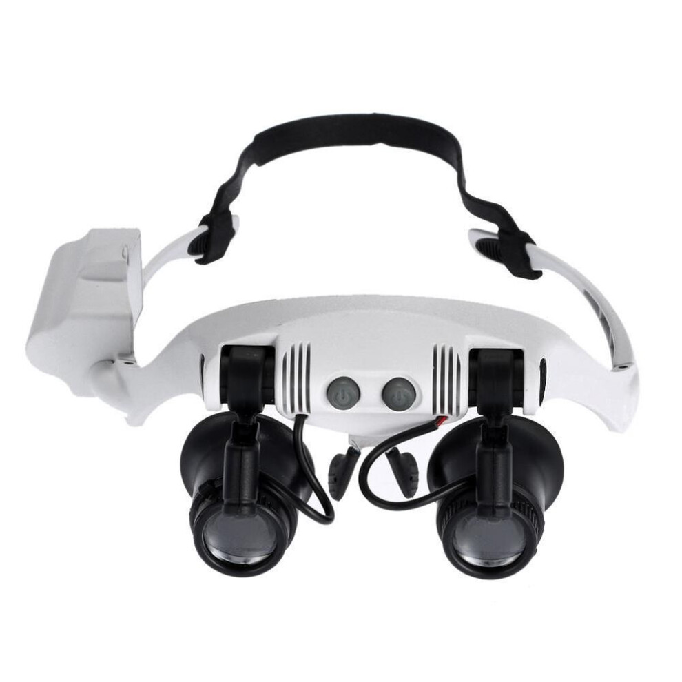 (white) Head Wearing Loupe Magnifying Glass 10x15x20x25x 2 Led Light Magnifier Double Eye Jeweler Watch Clock Repair Loupe Microscope