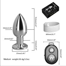 (M) Runyu Metal Vibration Anal Plug Remote Control Electric Steel Anal Toy for Men Women Adults