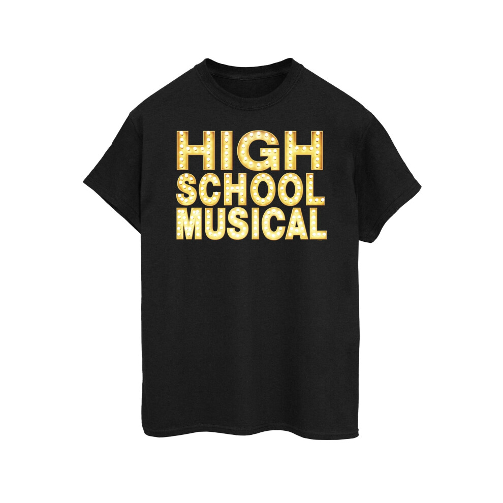 (L, Black) Disney Womens/Ladies High School Musical The Musical Lights Logo Cotton Boyfriend T-Shirt