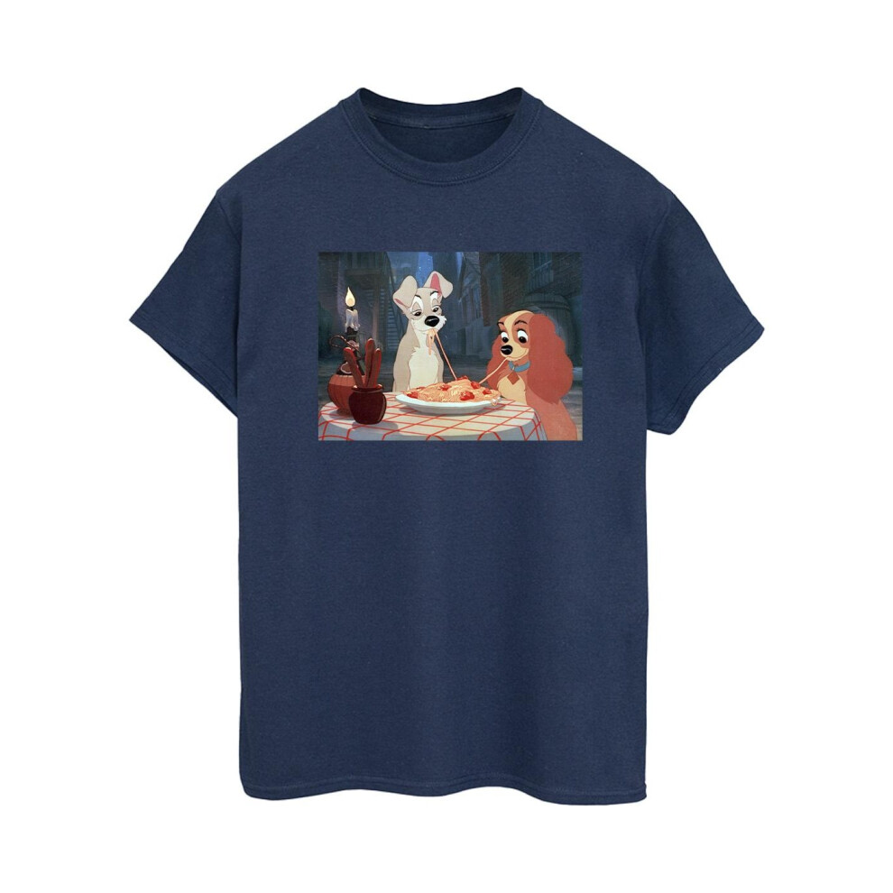 (S, Navy Blue) Disney Womens/Ladies Lady And The Tramp Spaghetti Photo Cotton Boyfriend T-Shirt