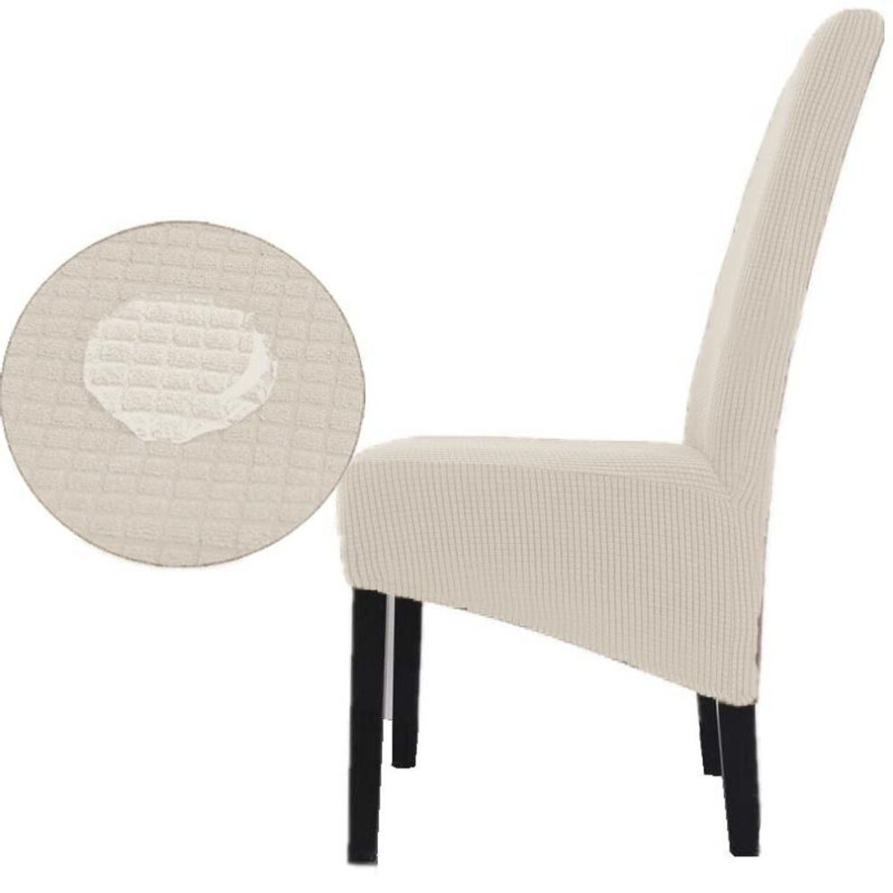 (beige) Waterproof Jacquard Xl Dining High Back Chair Covers Stretch Slipcover Spandex  Protector With Elastic Band For Dining Room Wedding Ceremony Banquet