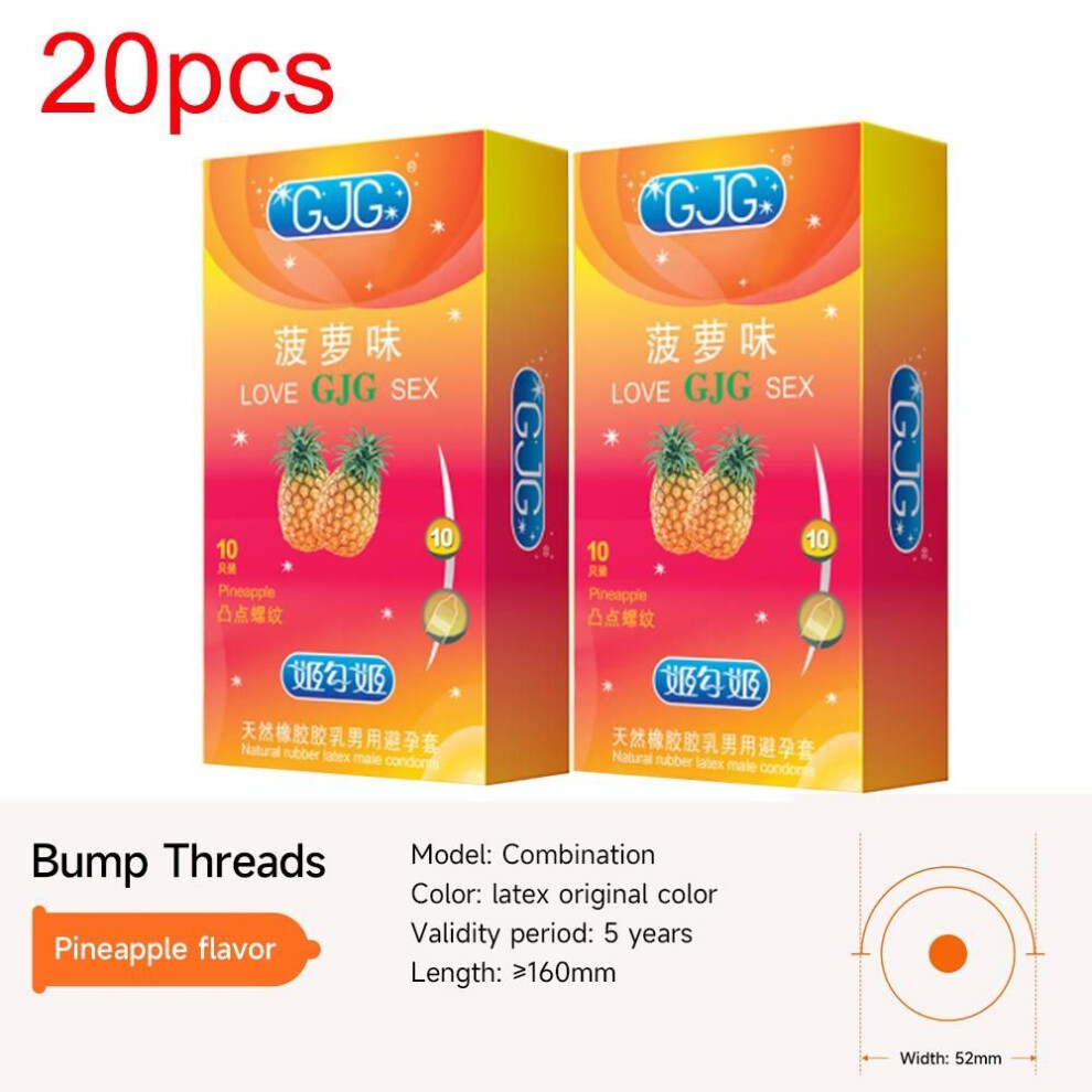 (as the picture) Ultra-thin Condom Lubrication Natural Latex Condom 52mm Pineapple Flavor Bump Thread Safe Sex Sex Product For Male