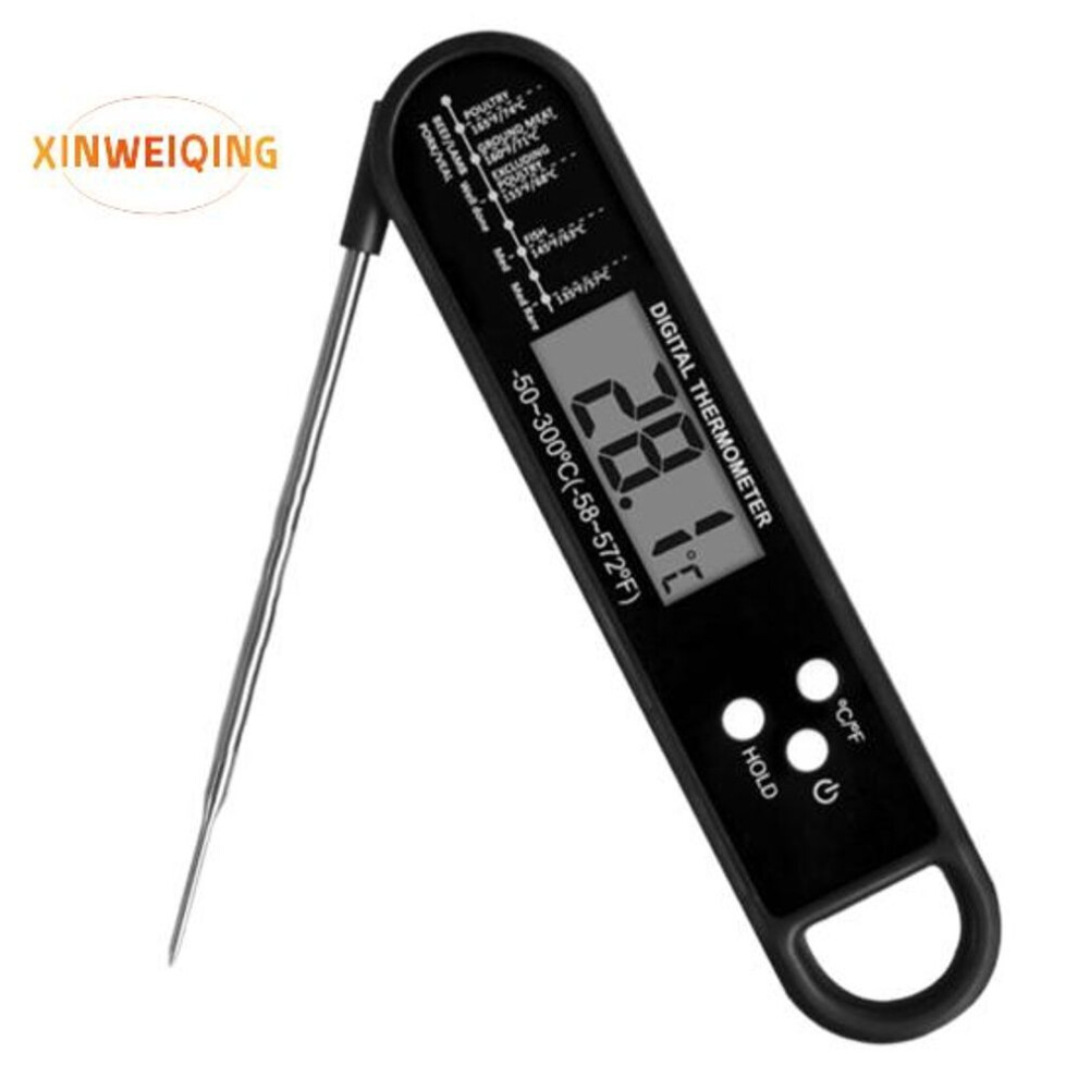 (black) Food Thermometer Easy To Read Digital Meat,thermometer Waterproof Foldable Cooking Thermometer For Home Kitchen