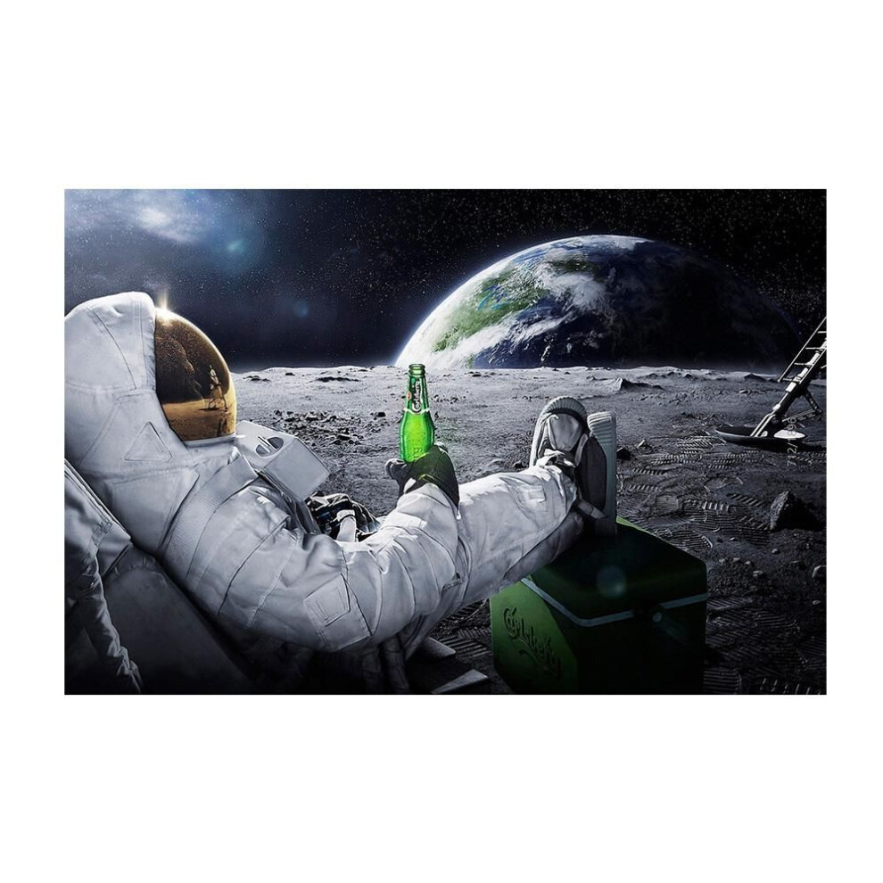 (white, 50x70cm No Frame) Astronaut Drinking Beer On Moon While Watching Earth Destroy Modern Canvas Painting Posters Prints Living Room Wall Art Pictures Modern Home Decor