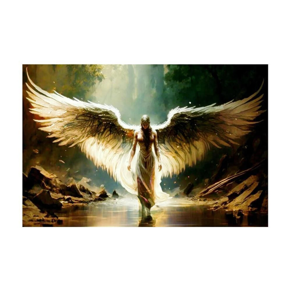 (beige, 50x70cm No Frame) Fantasy Angel Stretched Canvas For Living Room Bedroom Home Poster Prints Abstract Anime Painting Artwork Mysterious Man Wing Gallery Decoration