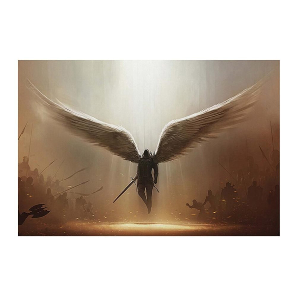 (white, 50x70cm no frame) Fantasy Angel Stretched Canvas For Living Room Bedroom Home Poster Prints Abstract Anime Painting Artwork Mysterious Man Wing Gallery Decoration