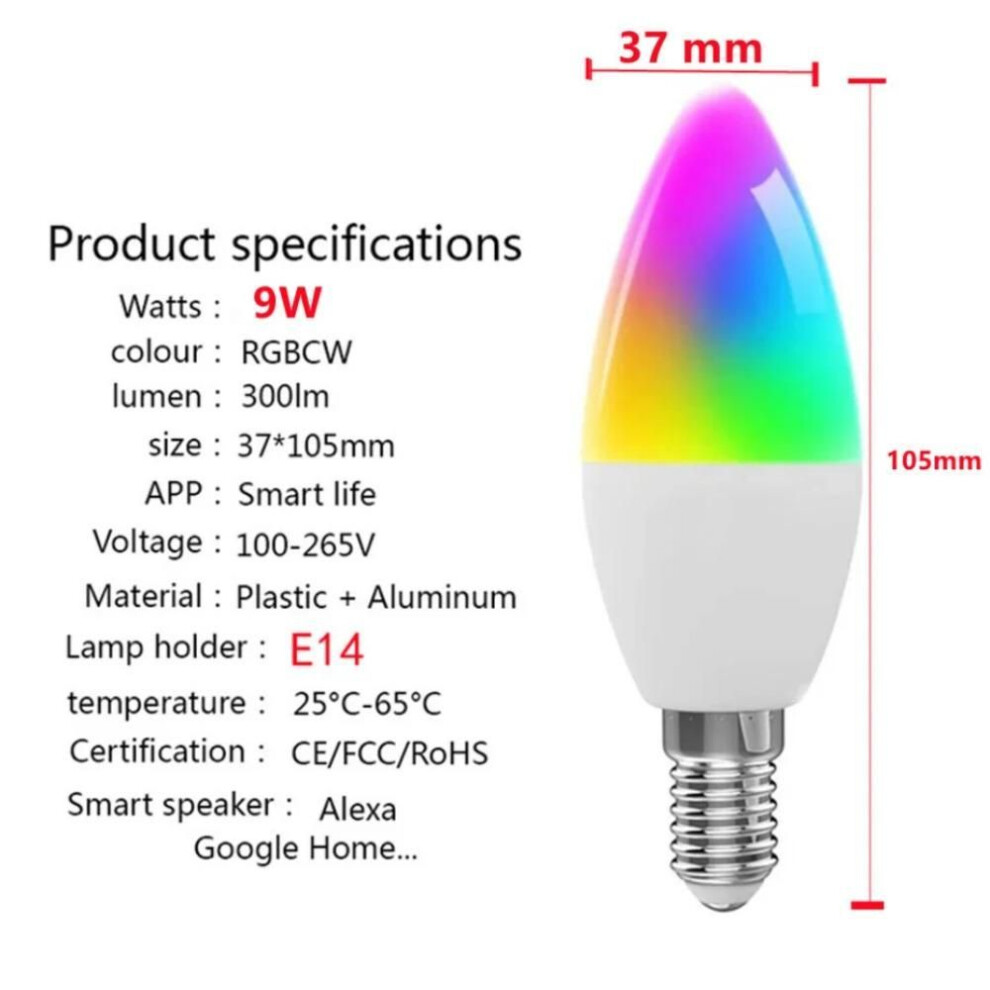 (1 Pcs E14 WIFI Bulb) WiFi E14 Candle RGB LED Light Bulb 100-240V Smart Dimmable Lamp Work With Alexa Lamp Google Home Yandex Alice Smart light