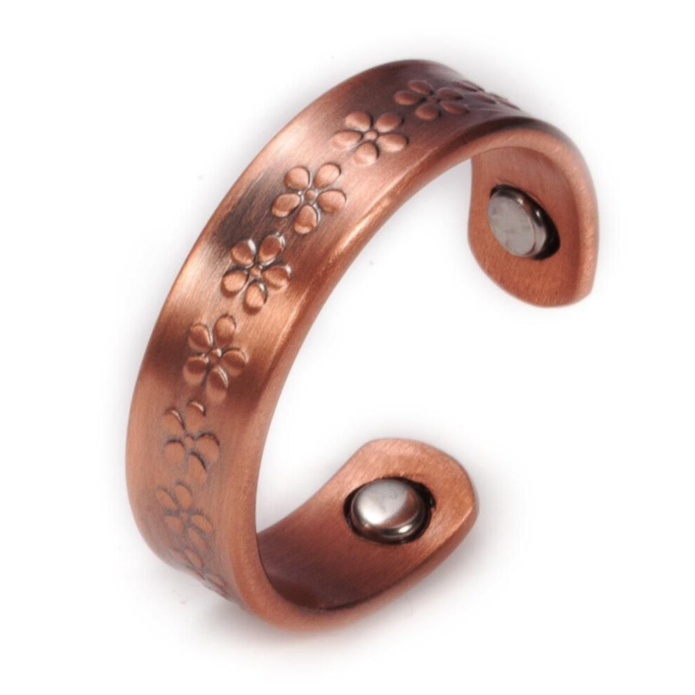 (copper, Resizable) Ikuinen Pure Copper Rings Magnetic Health Energy 6mm Open Cuff Adjustable Rings For Women Vintage Flower Wedding Bands Finger Ring Women