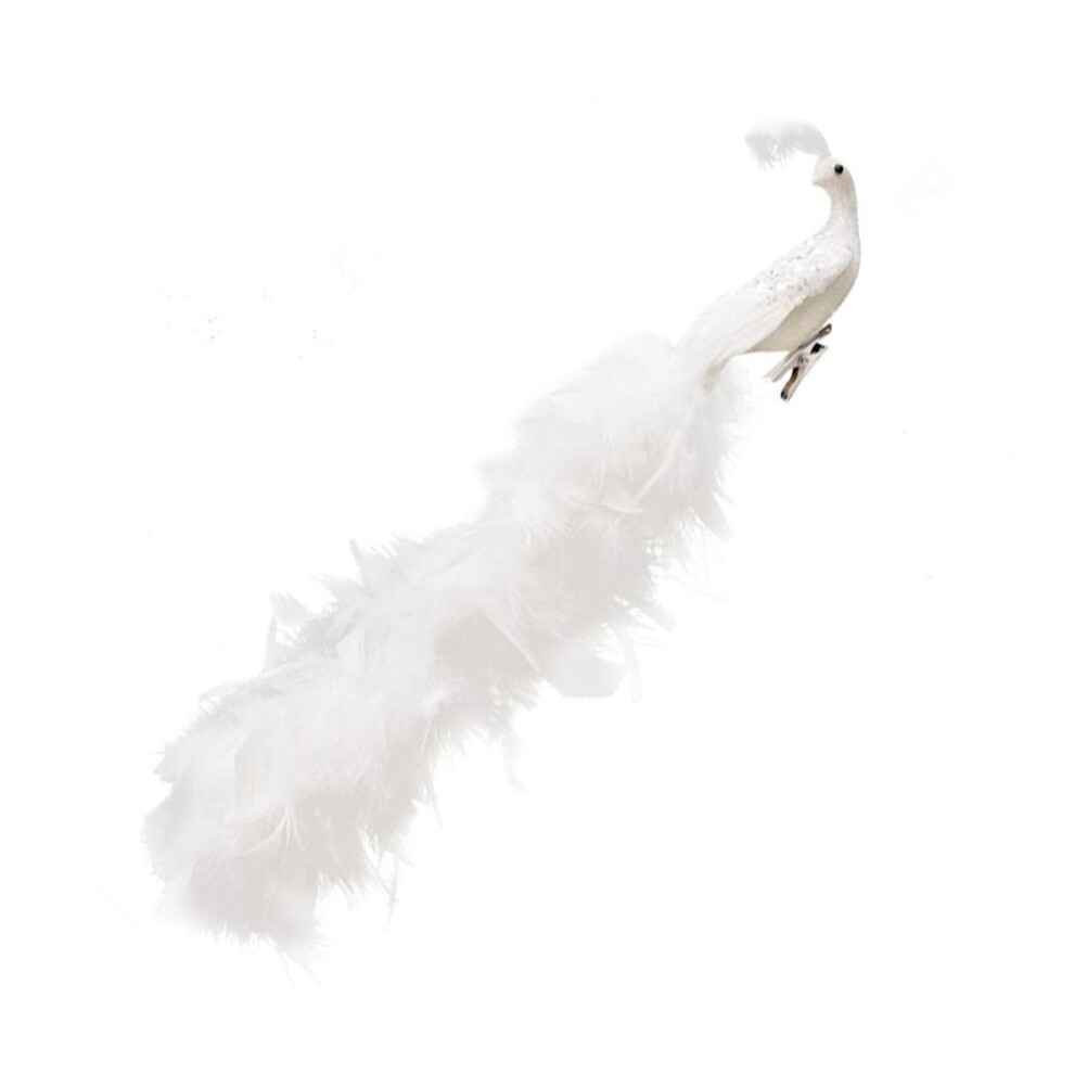 (as the picture) Simulation White Peacock Christmas Tree Decoration Natural Feather Pendant