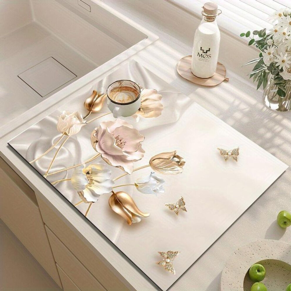 (40*50) 1pcs Flower Rubber Drying Mat For Coffee Shop Kitchen Carpet Tableware Durable Diatom Mud Table Mat Pet Coffeeware Mat
