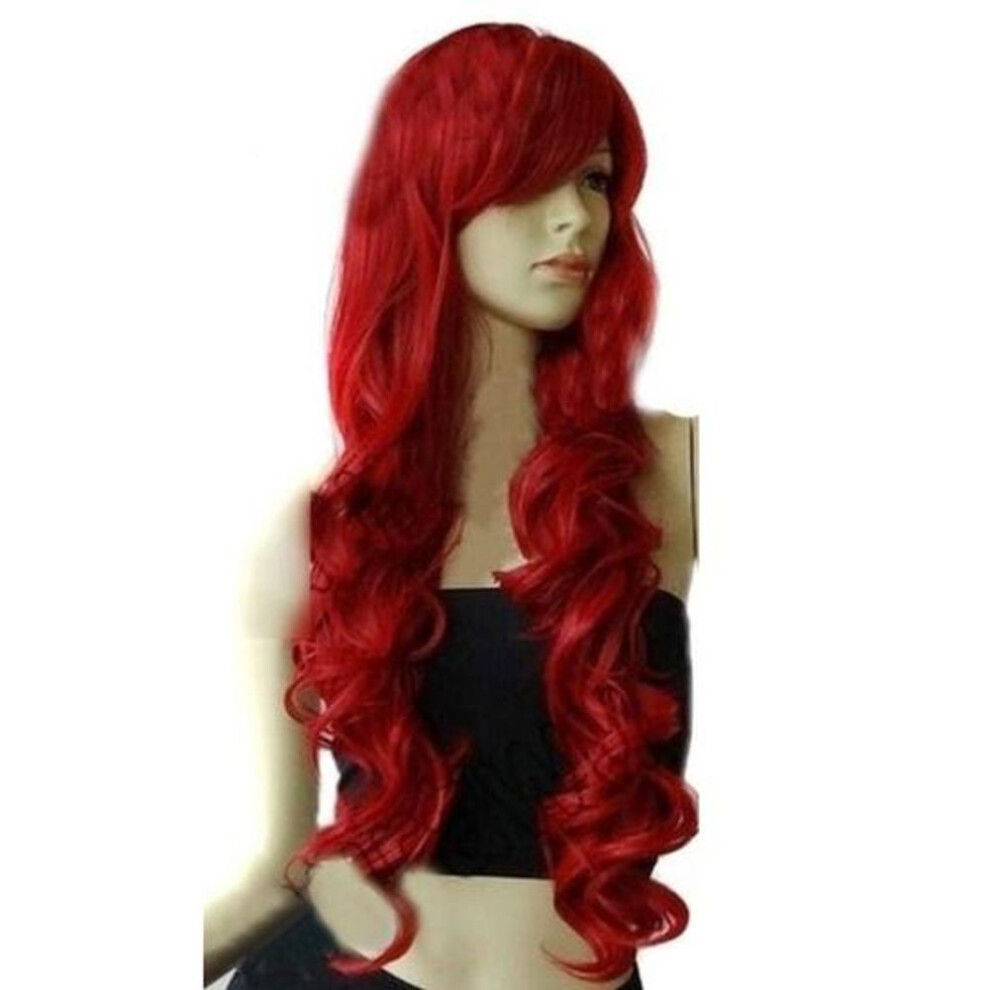 Women Long Curly Wine Red Wig Hairpiece Hair Cosplay Party Extension