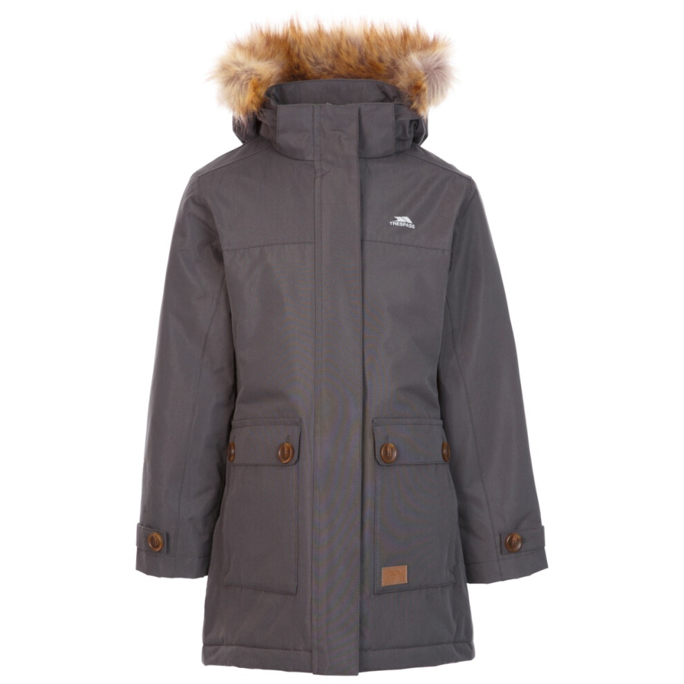 (2-3 Years, Dark Grey) Trespass Girls Waterproof Jacket Padded Hood Rhoda