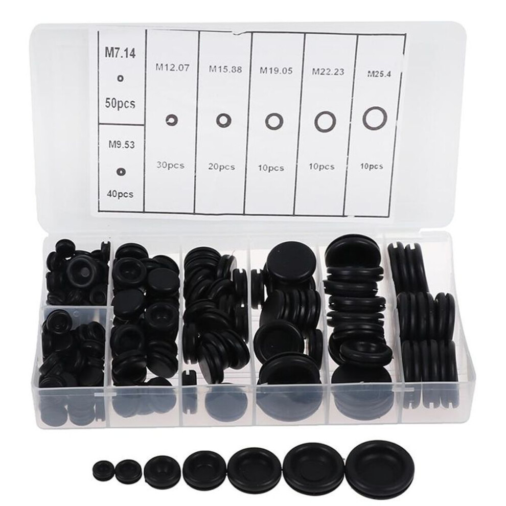 170pcs/set Closed Seal Ring Grommets Car Electrical Wiring Cable Gasket Kit Rubber Grommet Hole Plug Set 7 Common Sizes