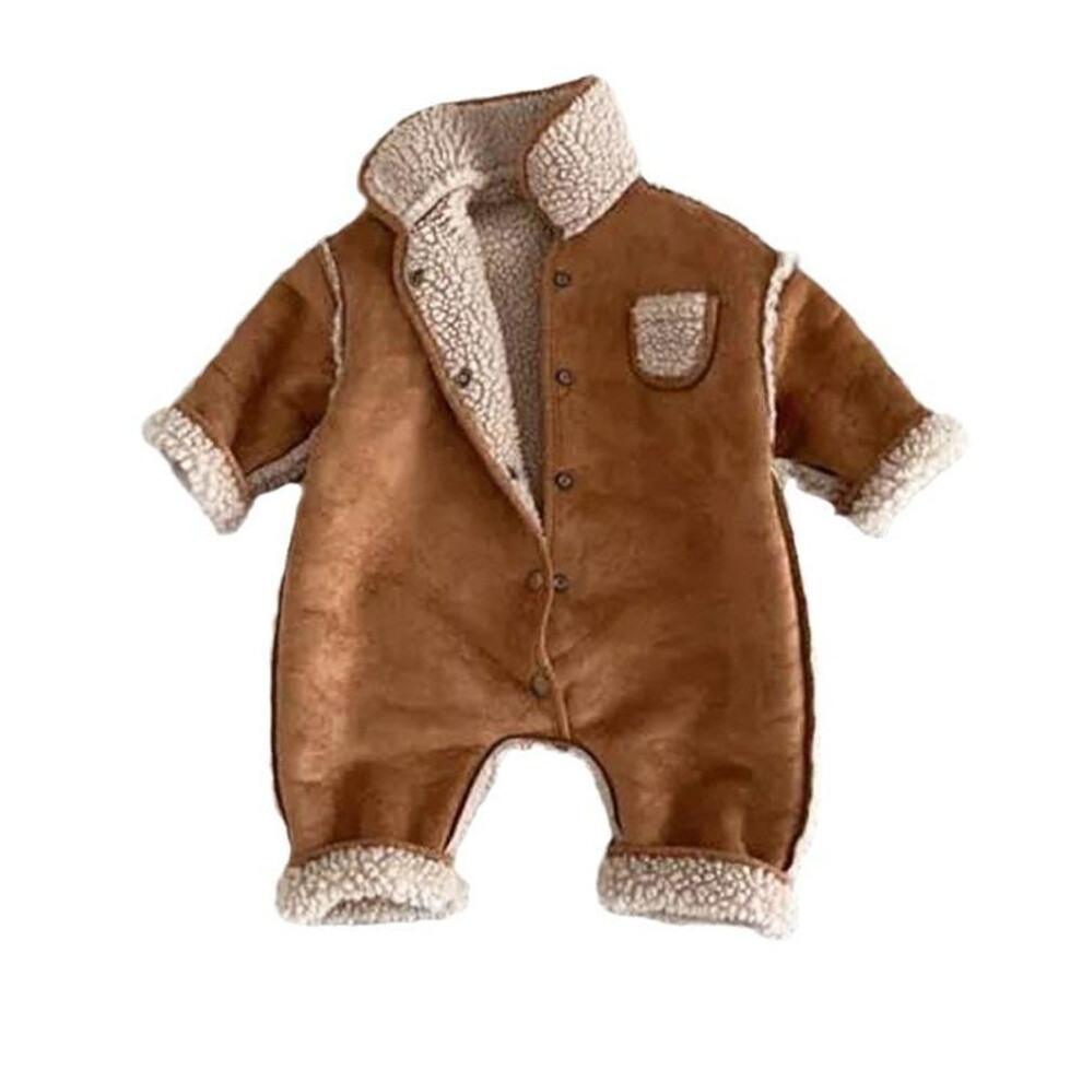(brown, 80) Reversible Baby Winter Jumpsuit Faux Fur Lamb Wool Toddler Romper 2024 Kids Boys Girls Clothes Infant Onesie Baby Outfit