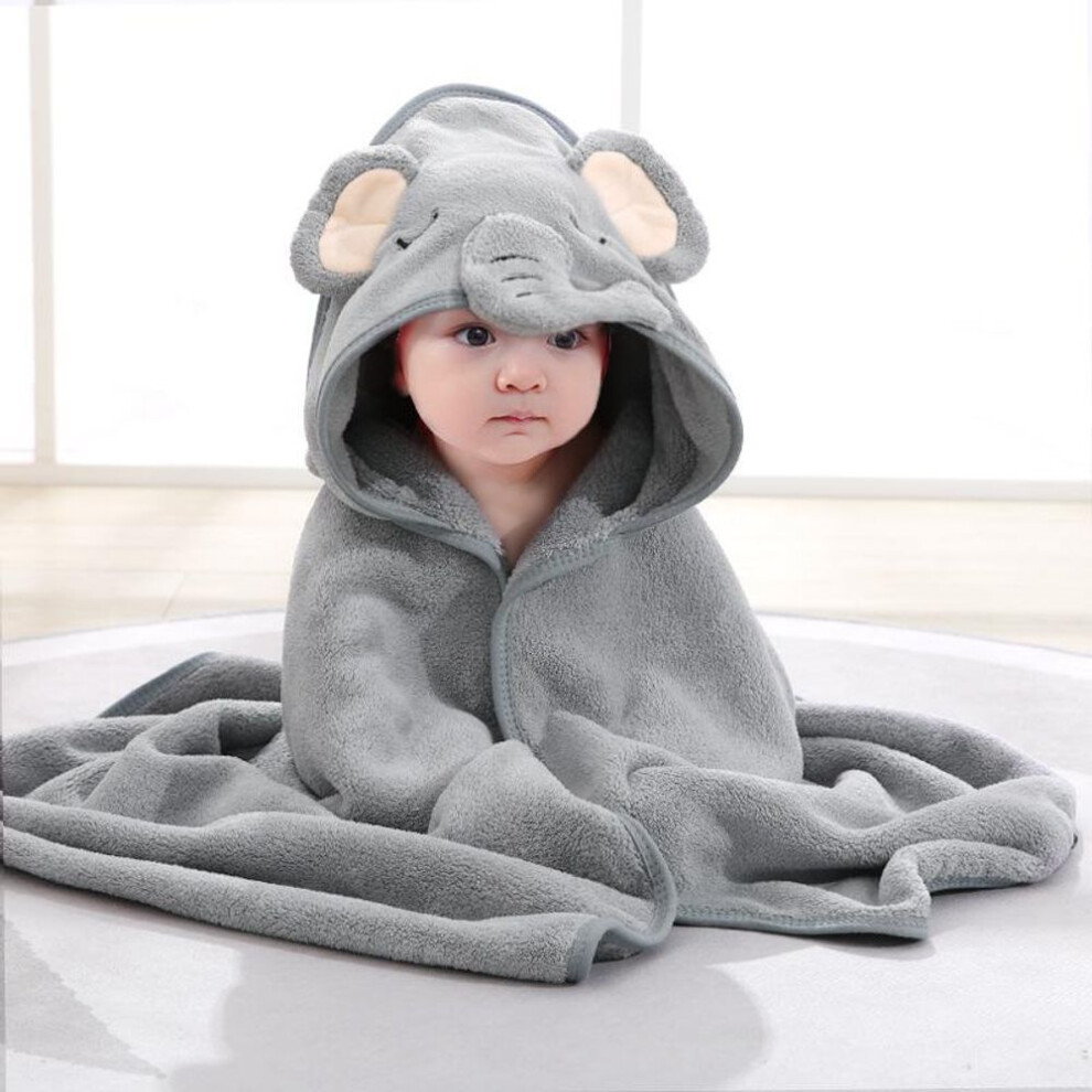 (grey) Cartoon Baby Bath Towels For Body Hooded Coral Fleece Kids Bathrobe Newborn Swaddle Wrap Baby Blankets For Girls Boys