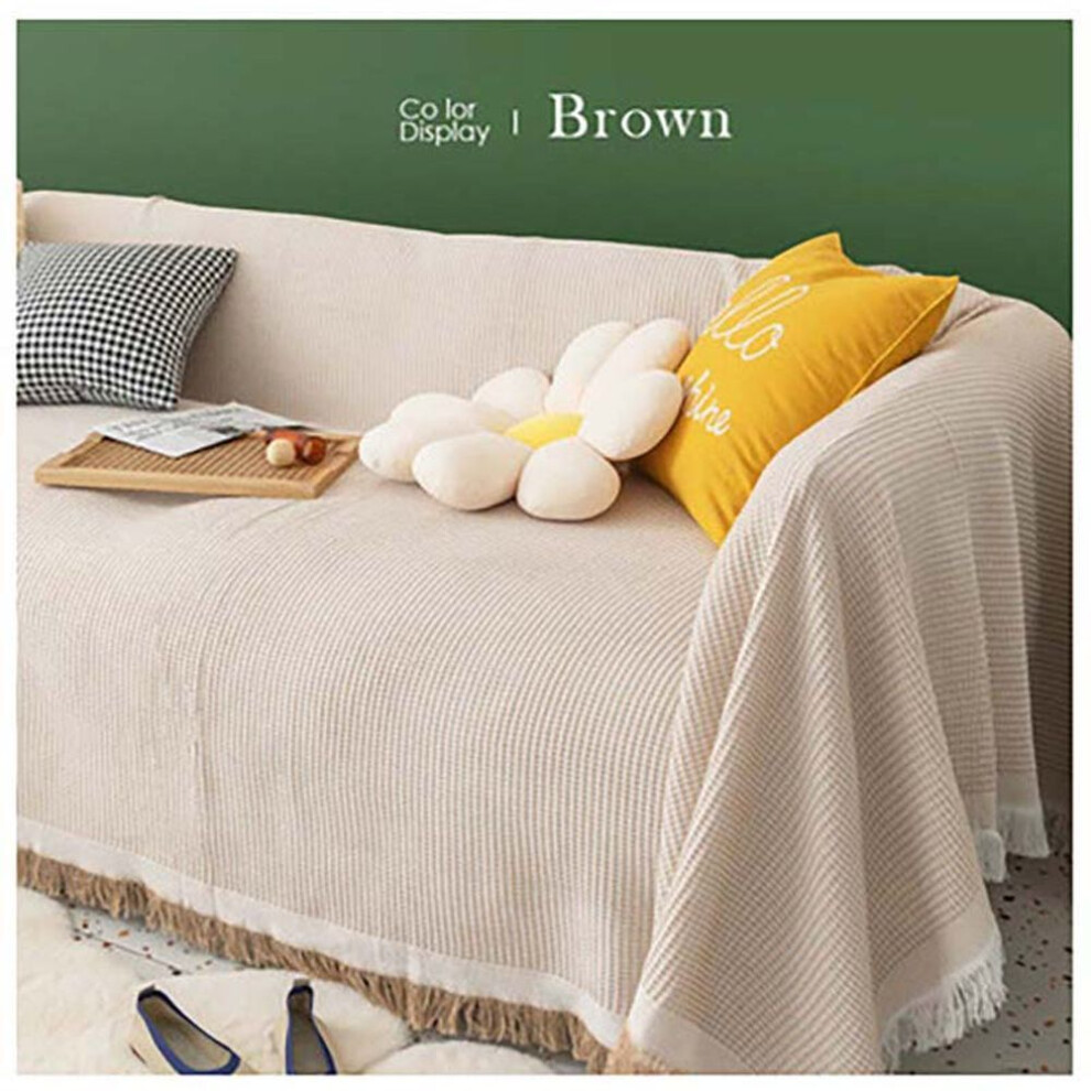 (coffee, 180cmx180cm) Nordic Sandhair Towel Universal Cotton Camping Sofa Blanket Four Seasons Universal Cream Color Non-slip Full Cover Sofa Cover Thick Tassels Cushions