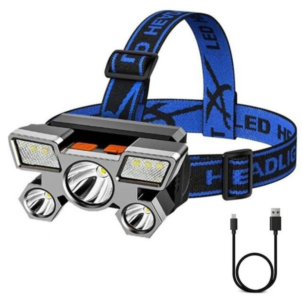 (blue, 1× Head lamp) Super Bright Rechargeable LED Headlamp for Night Fishing