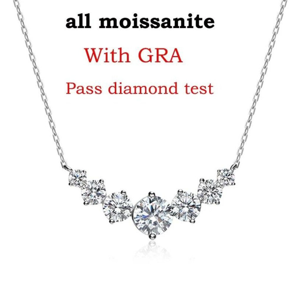 (as the picture, 5CTTW) New 1.7-5cttw All Moissanite Necklace For Women Smile Princesses Sparkling Diamond Pendant S925 Sterling Silver Plated Pt950