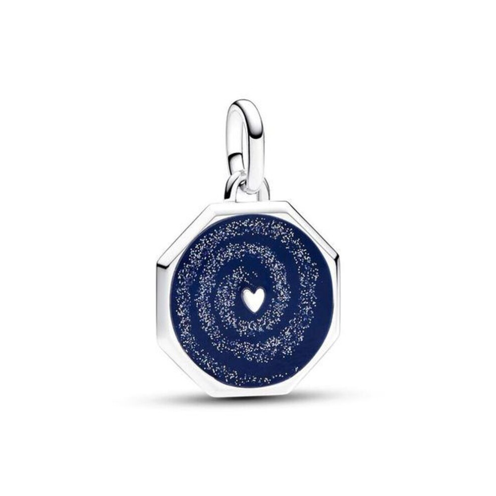(as the picture) S925 Sterling Silver Sparkling Star ME Galaxy Heart Medallion Blue Black Chakra Heart Cross Mini Dangle Charm Fit Gifts