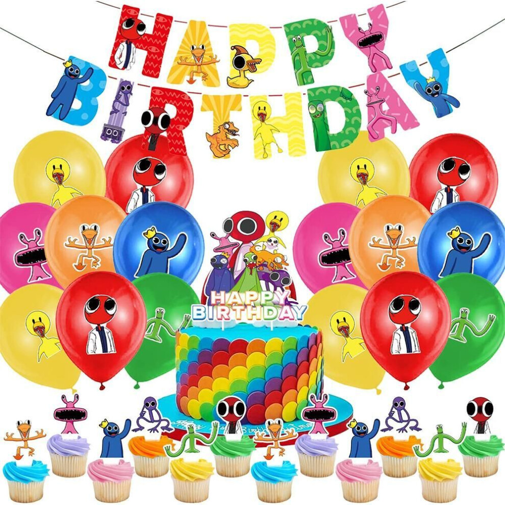 44pcs Party Decor Rainbow-Friend w/ Banner Cake Topper Balloons for Kid Birthday